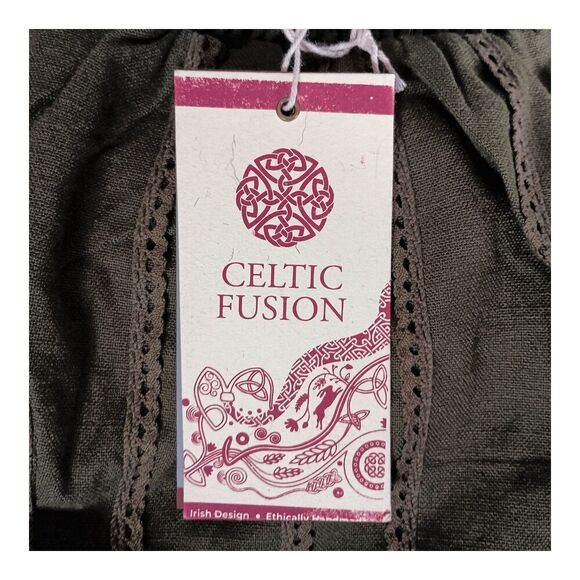 Celtic Fusion Dress M Womens Green Hi-Low Shift Short Sleeve Round Neck Cotton - Picture 4 of 6